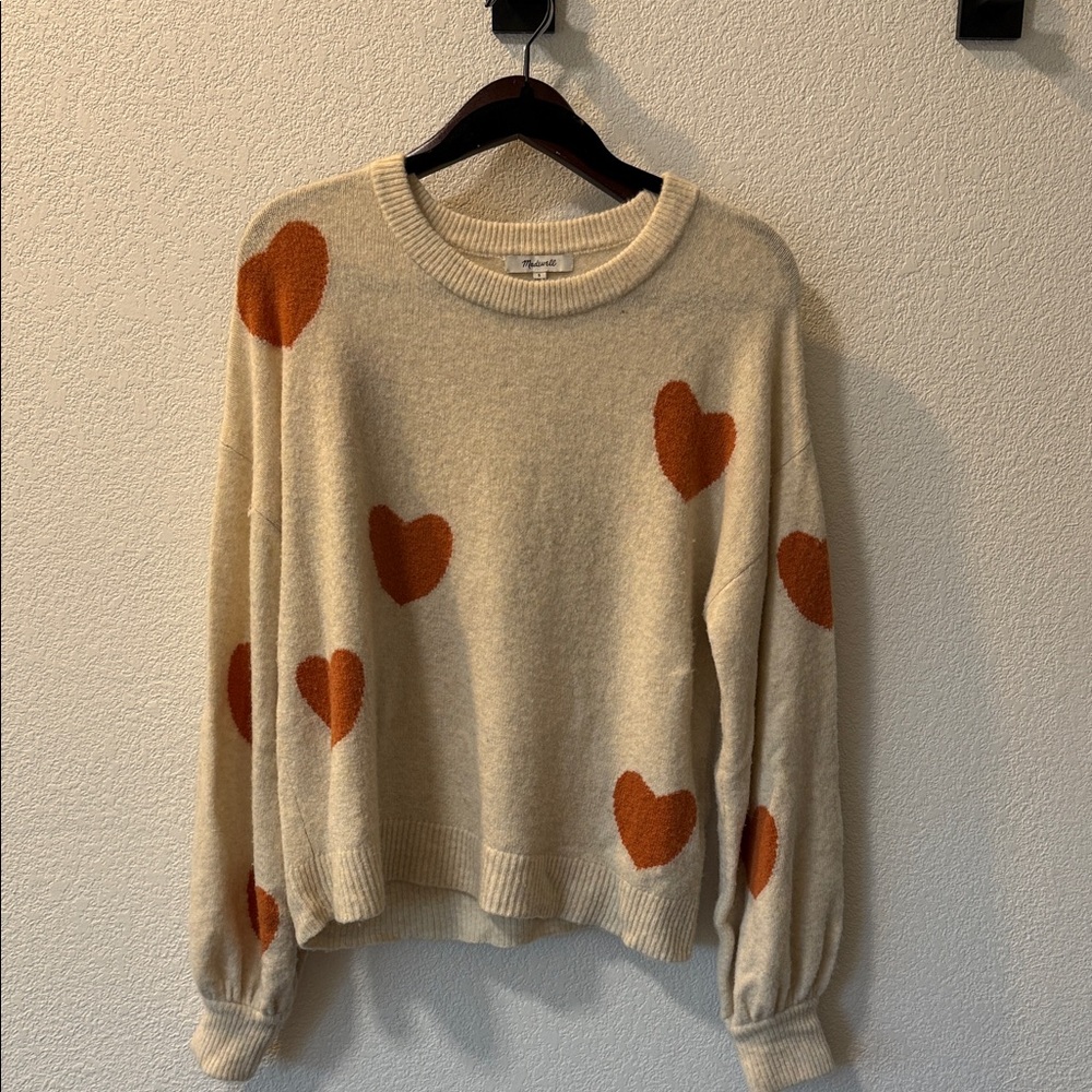 Madewell Cream and Orange Heart Sweater